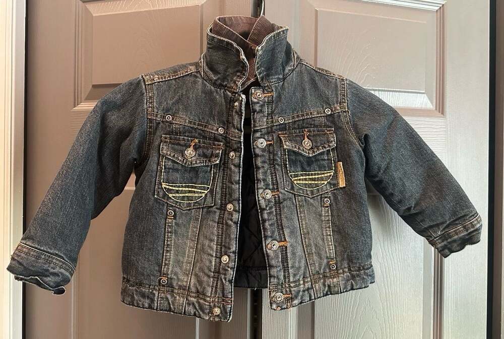 Toddler Timberland denim coat lined, button off double collar  3T